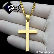 18&quot;-36&quot;Stainless Steel 3mm Gold Cuban Curb Chain Necklace Plain Cross Pe... - £14.89 GBP+