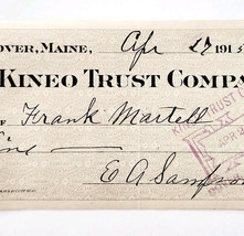 1915 Kineo Trust Company Bank Check E.A. Sampson Dover Maine Signed 7054... - $19.99