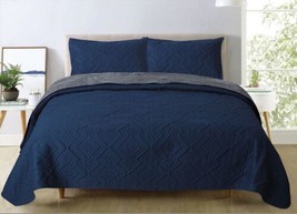 Apple Navy Color Bedspread With Sherpa Softy And Warm Set 3 Pcs Queen Size - £51.43 GBP