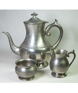 3-Pc Service Woodbury Pewter Coffee Pot Creamer Open Sugar 1835 Design - $373.48 MXN