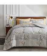 Gray Comforter Sheet Set Bed In A Bag 7 Pieces Queen Size Tree Branch Bl... - £74.39 GBP