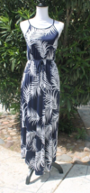 CHERRY ON TOP MAXI WOMAN DRESS SIZE SMALL NAVY BLUE WHITE PALM PRINT SLE... - £14.75 GBP