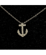 Sparkle Anchor Crystal Gunmetal Pendant Necklace Unisex Men Women 18” Chain - £7.82 GBP