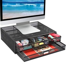 Monitor Stand with Drawer, Monitor Stand, Monitor Riser Mesh Metal, Desk Organiz - £39.53 GBP