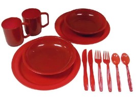 Coleman 2-Person Dinner Set, Camp Bag, Red Plastic Plates, Mugs, Bowls, ... - £21.38 GBP