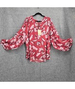 NYDJ Plus Paulina Womans Peasant Sleeve Top Size 3X Red Pink Floral V-Ne... - £30.53 GBP