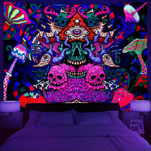 Blacklight Skull Tapestry (51.2 × 59.1 Inches) Aesthetic Backdrop Tapestry UV Re - $23.39