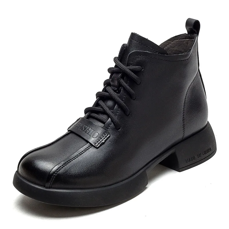 Handmade Genuine Leather Boots Women Flat Heel Round toe Zipper Ankle Bo... - $103.55