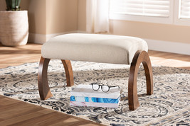 Blossom Light Beige Fabric Upholstered Walnut Brown Ottoman - $2,083.58 MXN