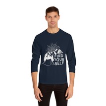 Unisex Classic Long Sleeve T-Shirt with &quot;Find Yourself&quot; Tent Illustration, Black - £27.95 GBP+