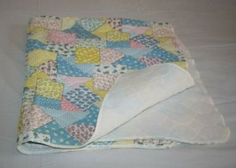 Patchwork Quilted Pattern Pastel Baby Blanket Bunny Cats Flowers Vtg 60s 70s - $28.06