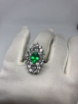 Vintage Genuine Green Fluorite White Sapphire 925 Sterling Silver Ring - £122.97 GBP