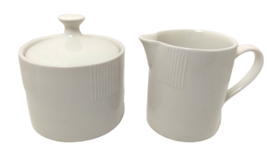 Linens N Things Home Creamer &amp; Sugar Bowl Set White Ribbed Rim No Trim S... - £21.03 GBP