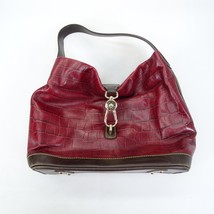 DOONEY &amp; BOURKE Logo Lock Sac Large Hobo Shoulder Bag Red Croc-Embossed Leather - £45.74 GBP