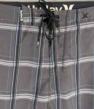 Hurley Board Shorts Mens Size 40 Swim Trunks Plaid Gray Striped Black Sw... - $27.72