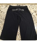 Bebe Capris capri pants black LARGE terry bling heart spell out rhinestones - $16.40 CAD