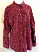 Faded Glory Velvet Shirt Top Womens 26W 28W Wine Print Snap Front Long Sleeve - £11.26 GBP
