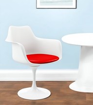 White Heavy Duty Plastic Swivel Dining Arm Chair With Red Faux Leather C... - $240.49