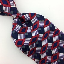 George Machado Usa Tie Red Gray Navy Italian Silk Necktie Diamond Squares I21-79 - £12.45 GBP