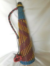 Vintage Plastic Tri Colored Wicker Wrapped Wine Bottle Decanter Made in Spain - £21.63 GBP