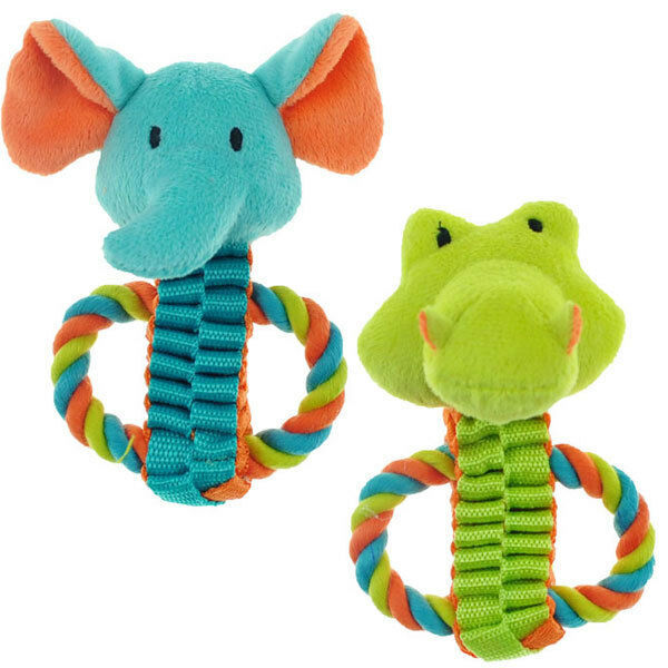 Safari Tug Pals Dog Toys Colorful Nylon Plush Rope 7" Choose Elephant or Gator