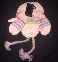 Knit Hat Mittens Set Toddler Girls 2-4 years Pink Mix Pattern - $9.50