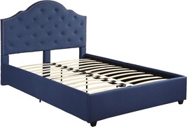 Fully Upholstered Button-Tufted Navy Blue Queen-Size Bed Frame From Christopher - £264.18 GBP