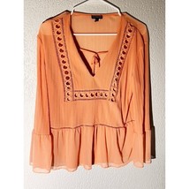 Express Peach Boho Blouse with Sheer Sleeves – Size Small - $184.12 MXN