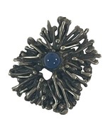 Sterling Silver Modernist Abstract MCM Brooch w/ Blue Stone Center 1.25”... - £51.46 GBP
