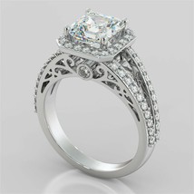Vintage 2.2Ct Asscher LC Moissanite Halo Engagement Ring 14K W Gold Plated - £93.27 GBP