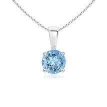 Classic Round Aquamarine Solitaire Pendant in Silver (Grade- AAAA, Size- 5MM) - £218.71 GBP