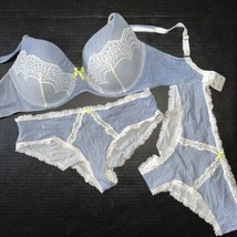 Victoria&#39;s Secret 34DD Conjunto Sujetador M Braga Lote Blanco Azul Rayas Ojete - £83.08 GBP