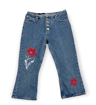 VTG Blue Denim Button Fly Jeans Cropped Floral Y2K Juniors Sz 7 No Boundaries  - £28.15 GBP