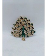 Peacock Brooch Gold Tone Green Enamel Rhinestones Clear Rhinestones - €11,07 EUR