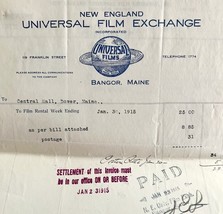 Universal Films Exchange 1915 WW2 Era Invoice Center Theater Maine DWEE3... - €34,24 EUR