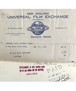 Universal Films Exchange 1915 WW2 Era Invoice Center Theater Maine DWEE3... - $743.95 MXN
