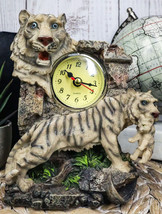 Jungle Rainforest Apex Predator White Tiger And Cub Family Table Clock F... - $22.99