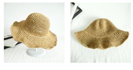 Summer Ladies Sun Beach Straw Hat Floppy Foldable Wide Brim Womens KHAKI - £18.02 GBP