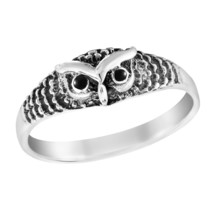 Majestic and Wise Owl Head Black Onyx Sterling Silver Band Ring-8 - £11.45 GBP