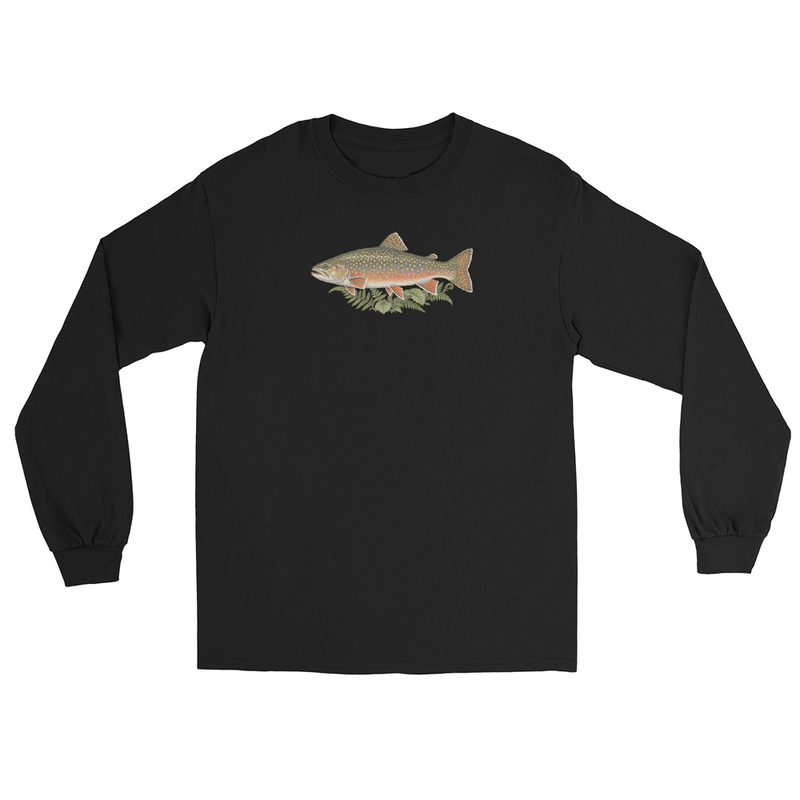 Brook Trout Fishing Long Sleeve Shirt - Angler Gift - Black S-XL