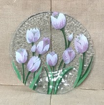 Signed Anne C Ross Pink Tulips Fused Glass Round Plate - $21.78