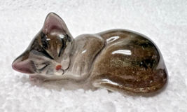 Miniature Sleeping Kitten Sweet Face 1 7/8 inch  Striped Body Porcelain - $18.32