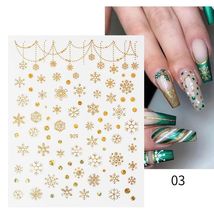 New Year Christmas 3D Nail Sticker Green Gold Glitter Snowflake Xmas Dec... - $15.39