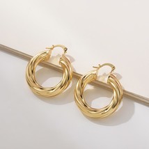 Fashion Statement Twisted Hoop Earrings for Women Retro Gold Color Big Circle Ge - £9.30 GBP