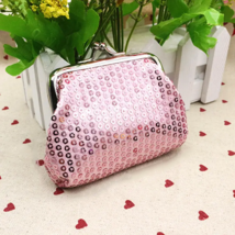 Pale Pink Sequins Decor Lock Coin Change Purse - New - £10.14 GBP