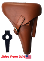 WWII German Luger P08 Hardshell Leather Brown Holster Free Takedown Tool - £21.65 GBP