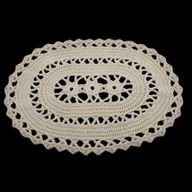 Crochet Placemats And Napkin Holders Set of 4 Ivory Vtg Farmhouse Lace 17x11 - $40.00