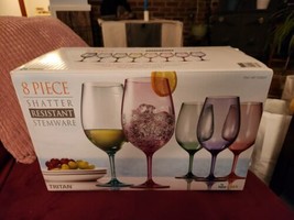 TRITAN 8 Piece Shatter Resistant 23Oz Stemware Plastic Wine Glasses 8 Colors  - £14.93 GBP