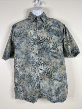 Pronto Uomo Mens Size L Blue Floral Leaf Button-Up Pocket Shirt Short Sleeve - £9.84 GBP