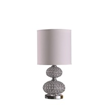 24&quot; Chrome and Faux Crystal Double Orb Table Lamp With White Classic Drum Shade - £82.02 GBP